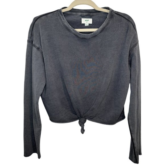 Aerie Distressed Rolled Hem Knotted Front Gray Cropped Sweatshirt Small - Picture 1 of 6